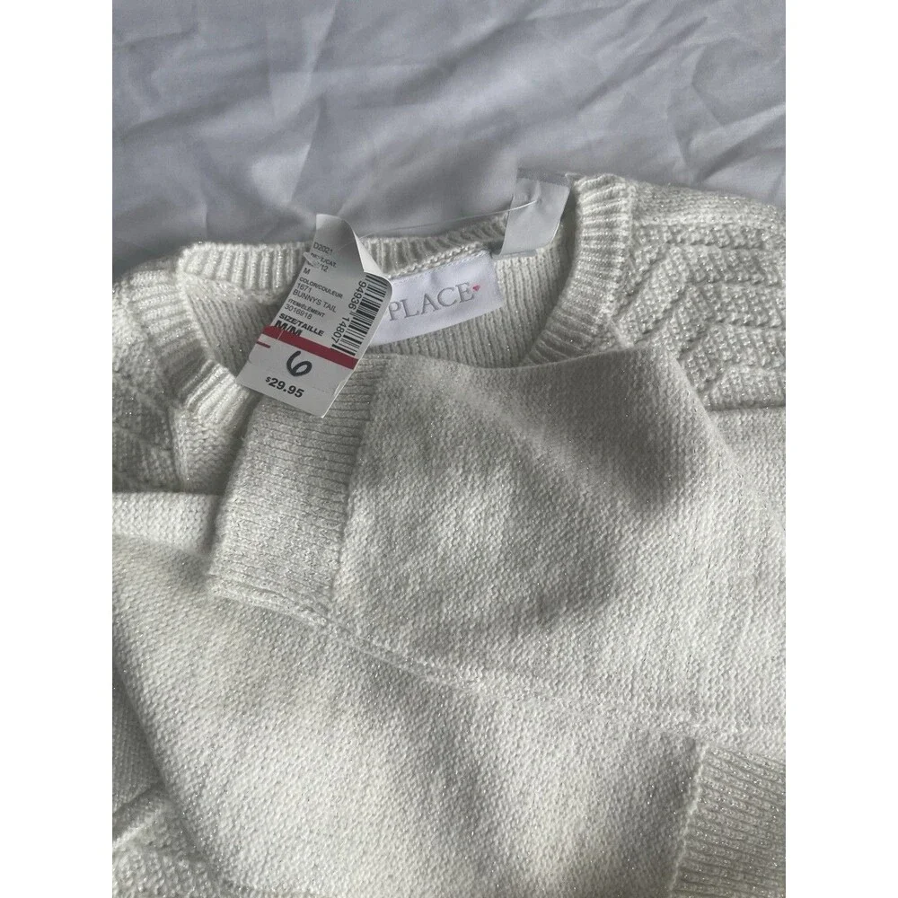 The Children's Place Girls Pink Knit Sweater M 7/8 Metallic Crew Neck Long Slv